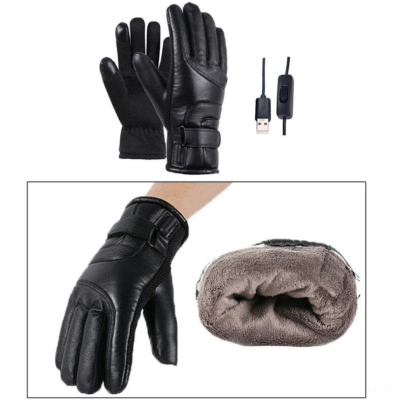 (image for) TENGOO USB Electric Heated Thermostatic Gloves Waterproof PU Touchscreen Heated Gloves Winter Motorcycle Riding Hand Warm Gloves